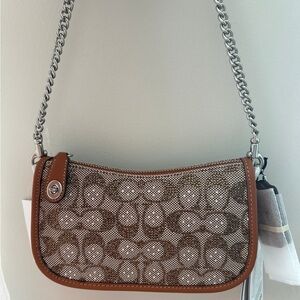 COACH Swinger Crystal Signature Jacquard & Leather Shoulder Bag
